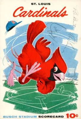 Jack Buck Robin Roberts Grammas JSA Coa Signed  1961 Cardinals Scorecard  - Image 1 of 2