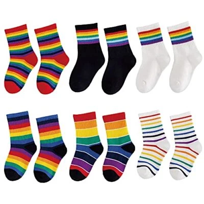 Unisex Toddler And Kids Striped Rainbow Crew Socks 5-7 Years Assorted 6 Pack - Image 1 of 4