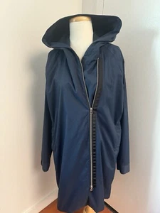 Lululemon Large Long Windbreaker Coat Rain Jacket Blue Double Zips Hood Womens - Picture 1 of 12