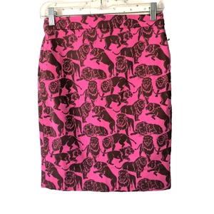 J. Crew Skirt Size 2P Petite Pink Sleeping Lions Print No. 2 Pencil Jungle Cats - Picture 1 of 14