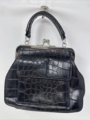 Jackson Vtg Kiss Lock Clutch hand purse Black Croc Design - Image 1 of 4