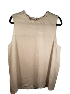 Pleione Womens XL Beige Striped Sleeveless Ruffle Neckline Top - Picture 1 of 2