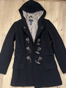 Womens American Eagle Size Small Hooded Toggle Button Pea Coat, Black. EUC - Picture 1 of 5