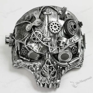 Steampunk Ghost Skull Mask Half Face Cosplay Masquerade Mask Silver - Picture 1 of 5
