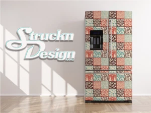 Colorful Abstract Retro Tile Pattern Fridge Freezer Wrap Side Door Vinyl Decal - Picture 1 of 1