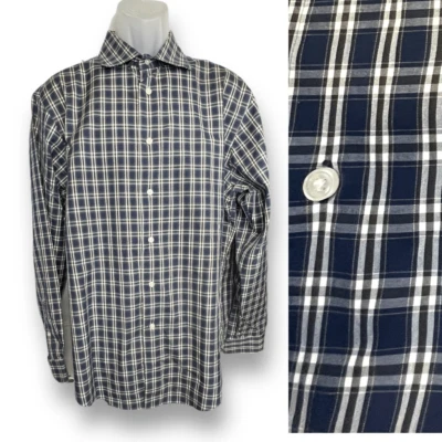  The Men's Store Bloomingdale's Blue Plaid Button Up Shirt Size XLarge Cotton - Image 1 of 4