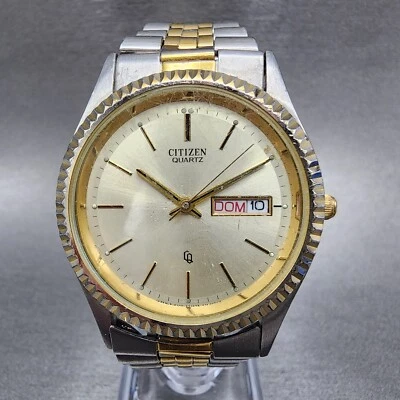 Relógio Citizen CQ President masculino 35mm mostrador prata data do dia dourado 6100-S26569 PEÇAS - Imagem 1 de 4