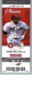 St Louis Cardinals vs Cincinnati Reds 4/11/2015 Full Ticket - Todd Frazier - Picture 1 of 2