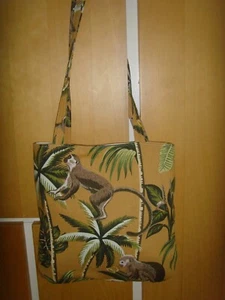 IN CAPUCHIN MONKEY PRINT COTTON MUSTARD 13in Tote SHOULDER BAG MAGNETIC - Picture 1 of 3