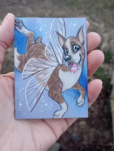 ACEO Original Art Card Boxer Brindle Dog Pupper Fairy Pixie Keelaz Kreationz - Picture 1 of 3