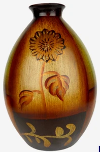 Egg-Shaped Ceramic Vase With Raised Mouth Hand Crafted & Painted Natures Colors - Picture 1 of 7