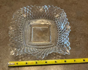 Vintage Clear Depression Glass Diamond Cut 6” Candy Dish Trinket Sawtooth Edges - Picture 1 of 7
