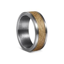 Oak Wood Gunmetal Silver Tungsten Wedding Band 8mm Men Wooden Wedding Ring