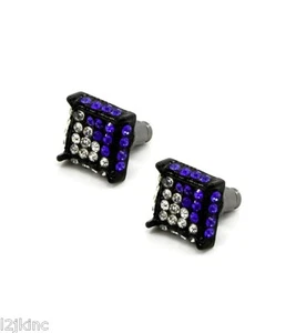 Mens Black & Blue Iced Cubic-Zirconia Cube Hip Hop Micro Pave Kite Earrings - Picture 1 of 4