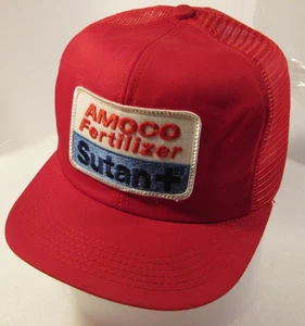 Sombrero de Camionero Amoco Fertilizante Rojo De Colección Ajustable a Presión SUTAN Plus Parche Logo Gorra - Imagen 1 de 12