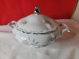 Vintage Mitterteich MYSTIC ROSE Gemüseschüssel mit Deckel Platin Bavaria - Bild 1 von 6