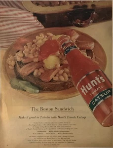 1963 Hunts Catsup PRINT AD Boston Sandwich - Franks Beans Brown Bread VTG 1960s - Picture 1 of 5