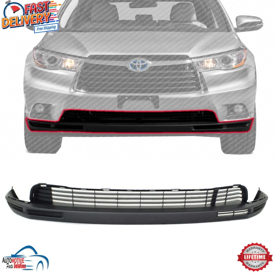 NEW FRONT LOWER BUMPER COVER BLACK FOR 2014-2016 TOYOTA HIGHLANDER TO1015110 - Image 1 of 4