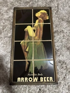 RARE Arrow Beer Matchless Body 8 Tile Sign w/ Nude Woman In Wood Frame 14"x 26" - Picture 1 of 14