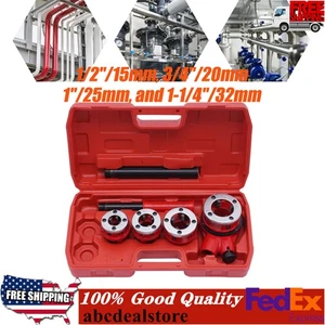 Manual Pipe Threading Kits Handheld Threader Sets With Handle Ratchet 4 Heads - Picture 1 of 12