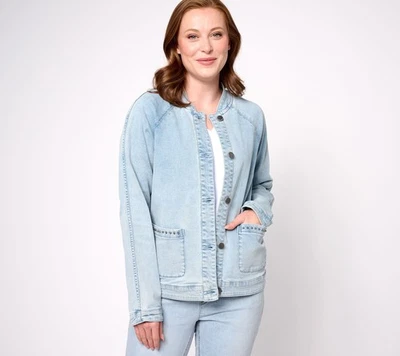 Isaac Mizrahi Live! Chaqueta para mujer talla S índigo verdadero gris medio jaspeado A610512 Foto 1 de 4