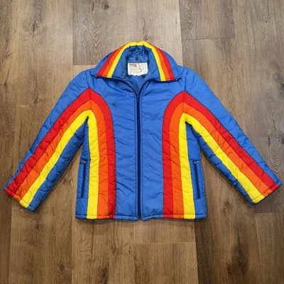 Chaqueta de esquí vintage Sears abrigo para nieve arco iris rayas años 60 70 80 mod retro para mujer Foto 1 de 4