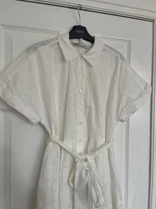 ZARA WHITE ZW COLLECTION CUTWORK EMBROIDERY COTTON DRESS POCKETS SIZE L NWOT - Picture 1 of 5