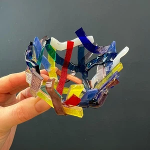DE COLECCIÓN ESTUDIO ARTE VIDRIO FUNDIDO CUENCO COLORIDO HECHO A MANO CUENCO ABSTRACTO - Imagen 1 de 8