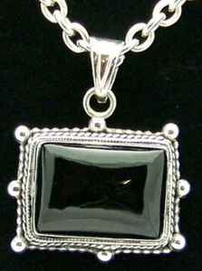 SCHÖNER GROSSER NACHLASS ONYX STERLINGSILBER ANHÄNGER HALSKETTE, 16" LANG - Bild 1 von 1