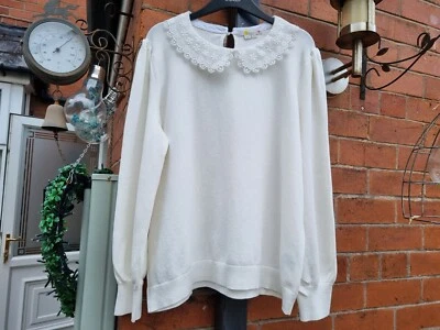 Boden Ivory Harewood Woven Collar Jumper Top Size XL RRP £80-MED12 - Image 1 of 2
