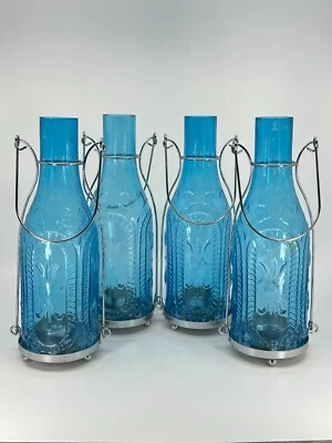4 Yankee Candle French Glass Blue Bottle Tea Light Candle Holder Luminary Handle - Image 1 of 4