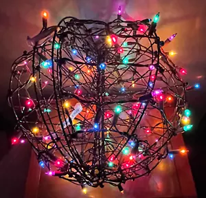 Hanging Metal Globe LED Christmas Multicolor Lights LARGE Round Metal Half Fold - Picture 1 of 3