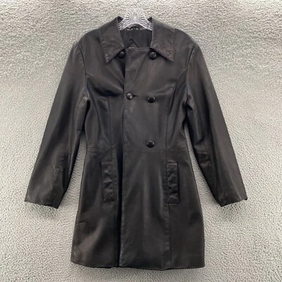 Michael Hoban North Beach Leather Jacket Womens 6 Black Long Sleeve Pea Coat - Image 1 of 4