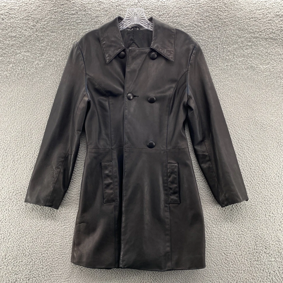 Michael Hoban North Beach Leather Jacket Womens 6 Black Long Sleeve Pea Coat - Image 1 of 4