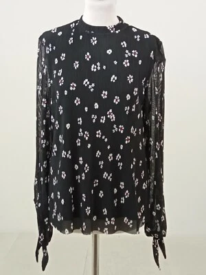 Women's M&S Collection Blouse Black Mix Ribbed Long Sleeve Lined Brand NWOT F1 - Image 1 of 4