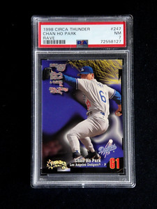CHAN HO PARK 1998 CIRCA THUNDER RAVE BASEBALL CARD #247 PSA 7 NM  016/150 SKYBOX
