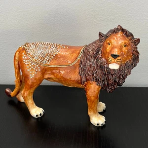 Caja de baratija con bisagras de cristal de león extra grande Marsachii 11 pulgadas - Imagen 1 de 15