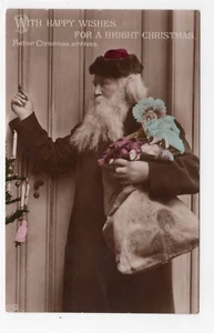 CHRISTMAS OLD WORLD SANTA RPPC TINTED W/ DOLL CIRCA 1910 - Picture 1 of 2