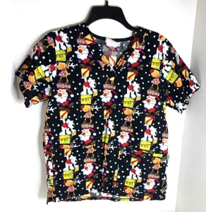 Tafford Womens XS Scrub Top Shirt santa xmas reindeer Presents Nurse Medical - Picture 1 of 4