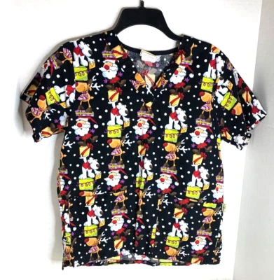 Tafford Womens XS Scrub Top Shirt santa xmas reindeer Presents Nurse Medical - Image 1 of 4