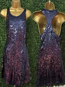 NEW LOOK DARK BLUE SEQUIS DRESS , SIZE 16 , SLEEVELESS - Picture 1 of 7