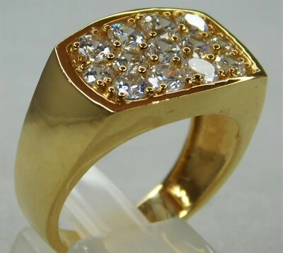 Anillo para hombre con placa de oro amarillo de 14 k con racimo de diamantes de corte redondo de 1,50 quilates... talla 10,5 Foto 1 de 4