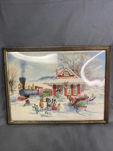 Vintage Bevel Framed Christmas Card Sleigh Scene 8” X 6” - Picture 1 of 10