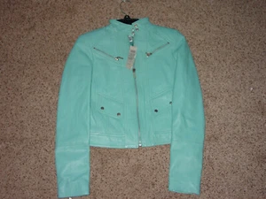 Womens Cache Leather Sky Blue Full Zip Jacket! Size 2 NWT's! $298.00 - Picture 1 of 8