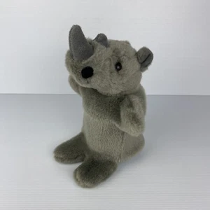 Korimco Rhino Hand Puppet Plush Rhinoceros Glove Toy Grey Stuffed Zoo Animal - Picture 1 of 9