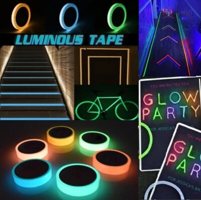 Glow In The Dark Sticky Tape Self Adhesive Luminous Tape Safety Film Sticker UK - Image 1 of 4