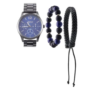 American Exchange Men's Shiny Gunmetal Alloy Bracelet Watch 45mm Gift Set - Picture 1 of 3