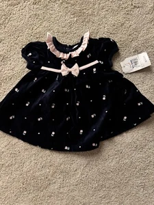 Vintage Velvet Rose Embroidered Baby Girl Dress 80s-90s - Picture 1 of 1