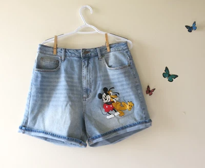 Pantalones Cortos Denim Disney Mickey Mouse y Pluto Cintura Alta Talla 11 Foto 1 de 4