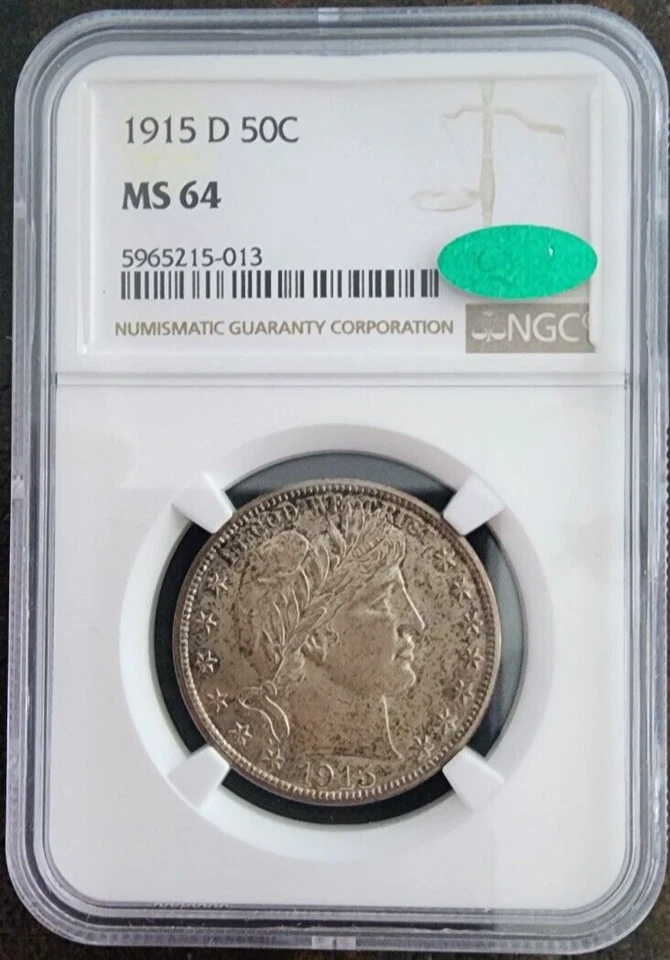 1915 D 50 Cent Barber Half Dollar MS64 NGC CAC - Image 1 of 2